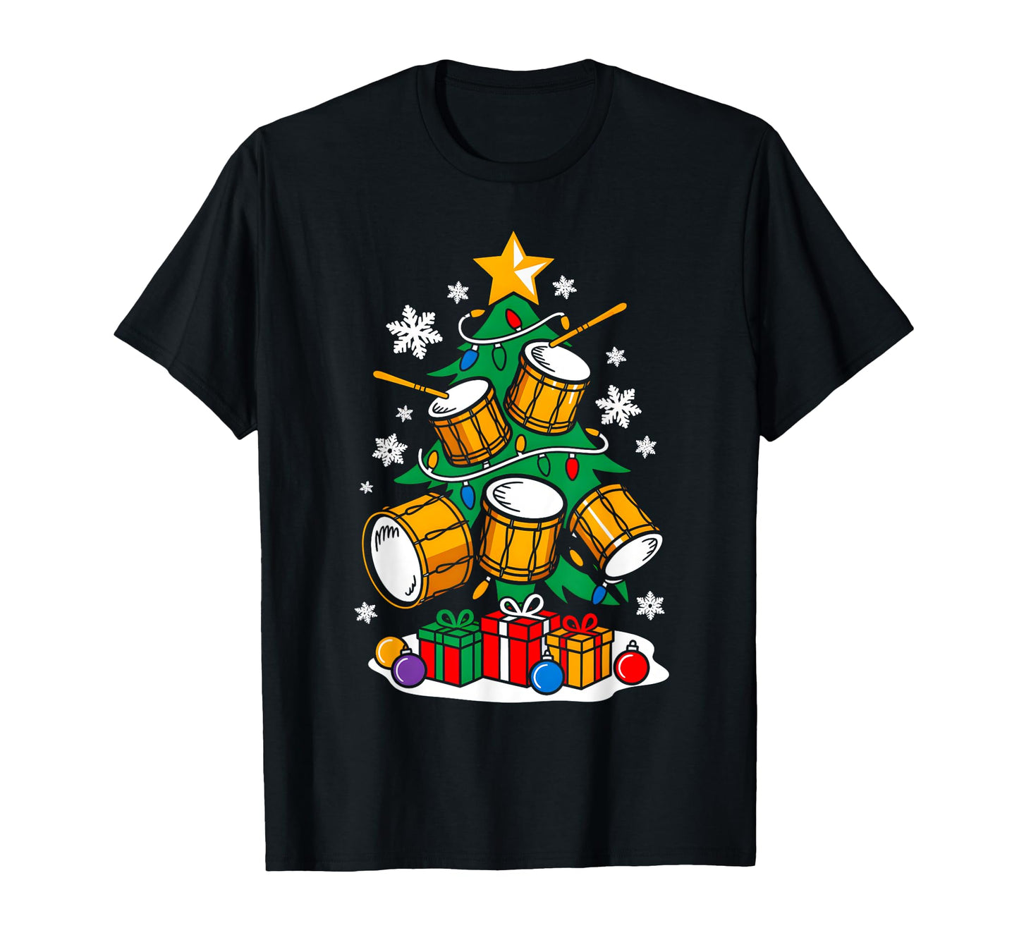 Christmas Drummer Player Xmas Tree Funny Music Lover Santa T-Shirt