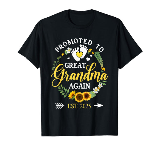 Promoted to Great Grandma Again 2025 Pregnancy Announcement T-Shirt