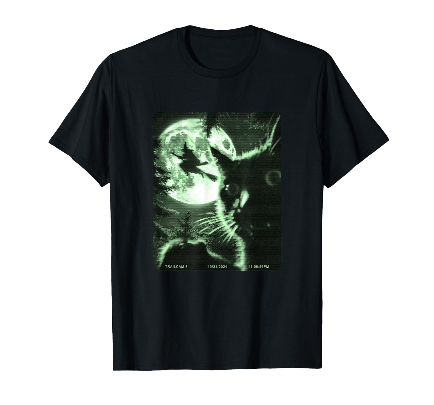 Wildlife Camera Cat Selfie Witch On Broomstick Halloween T-Shirt