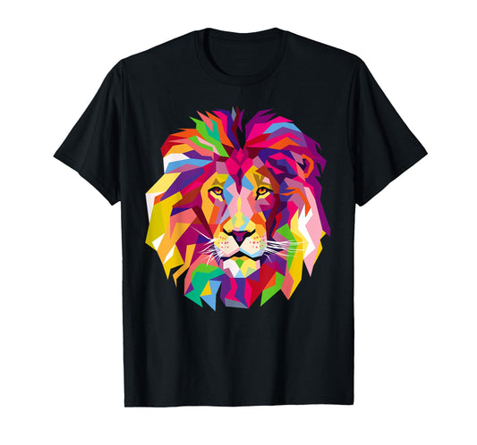 Elegant, Cool Lion Head Design with Bright Colorful T-Shirt