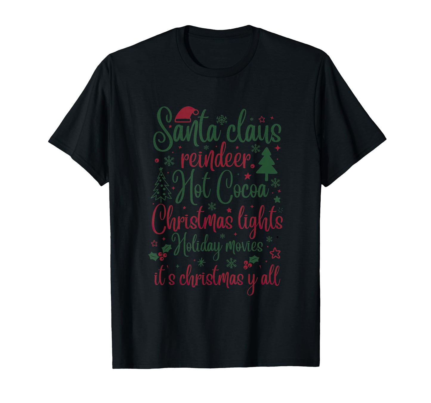 Santa Claus Reindeer Hot Cocoa Christmas Lights T-Shirt