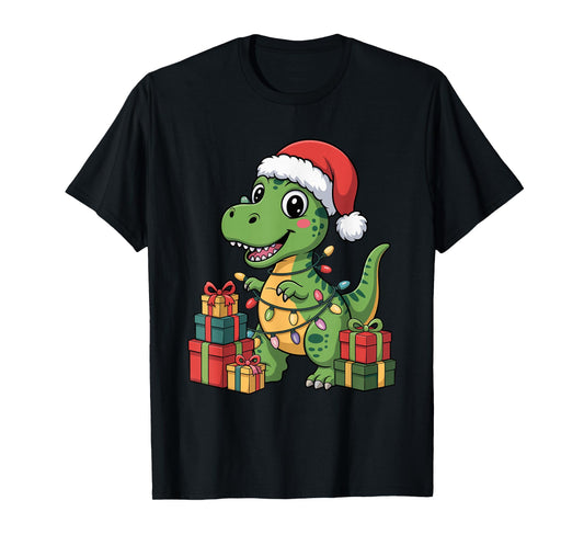 Dinosaur Santa Hat Christmas Design Funny Animal Lovers T-Shirt
