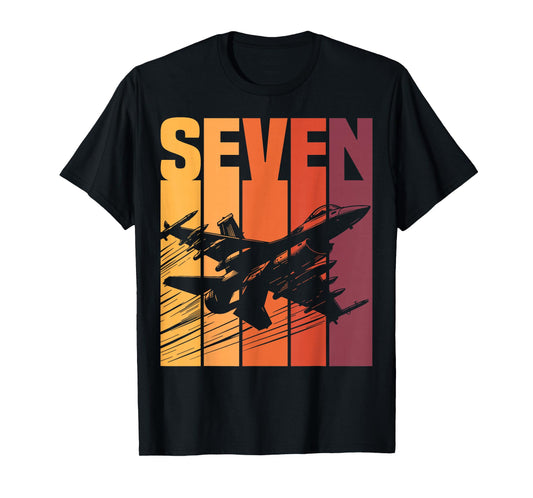 Military Fighter Jet Retro Seven Year Old Boys 7th Birthday T-Shirt