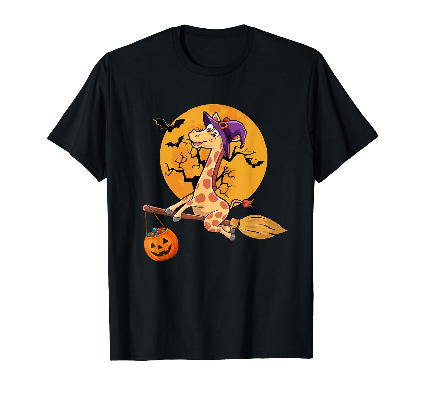 Giraffe Witch Hat Pumpkin Halloween Costume Men Women Kids T-Shirt