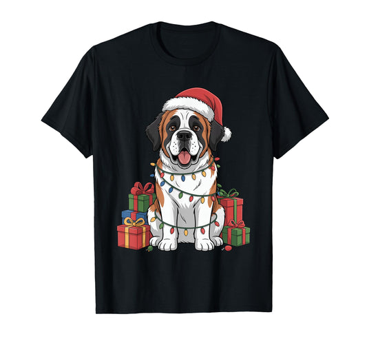 Cute Saint Bernard Santa Hat Christmas Dog Lover Holiday T-Shirt