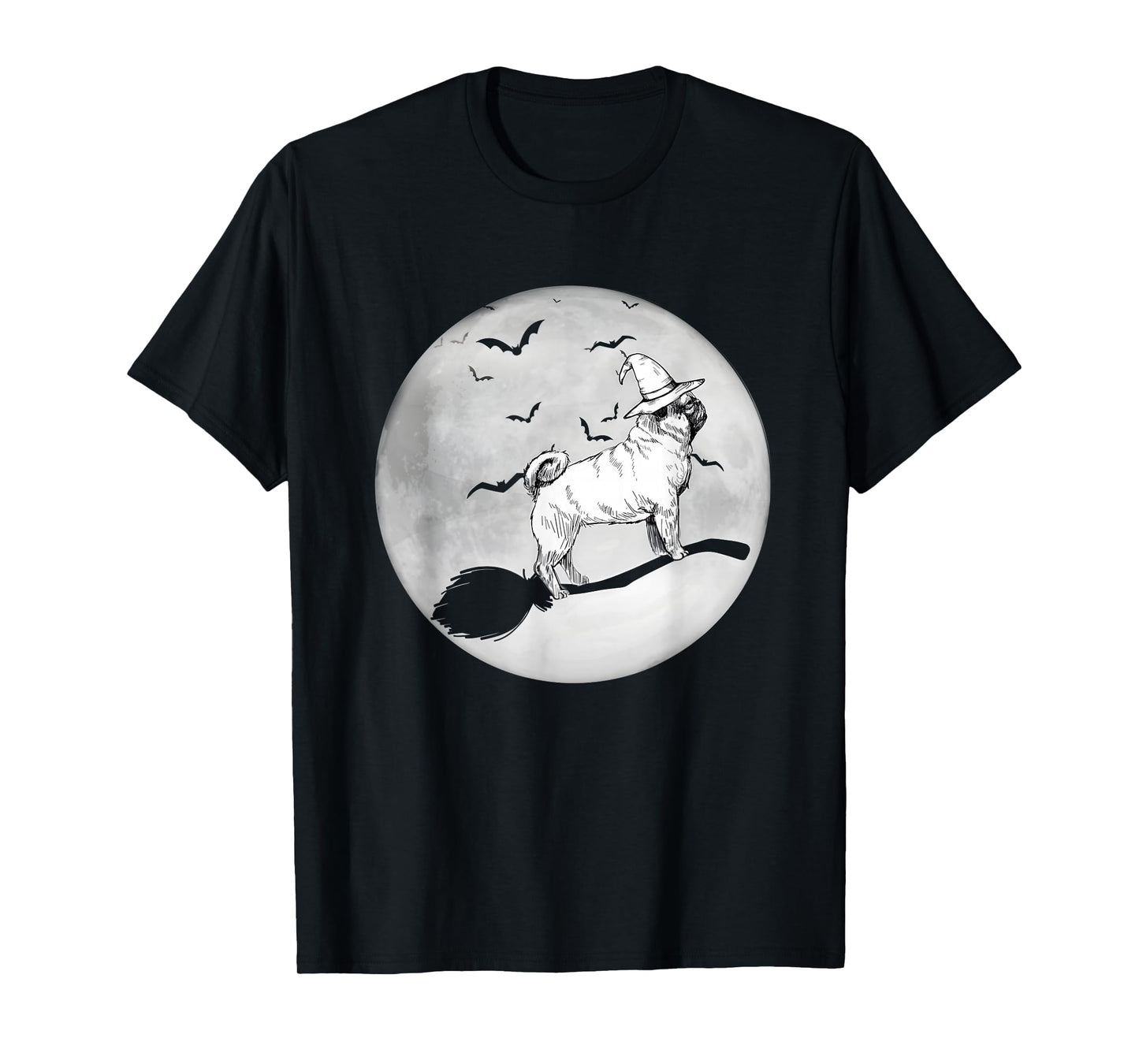 Funny Halloween Witch Pug Moon Trick Or Treat Spooky Vibes T-Shirt