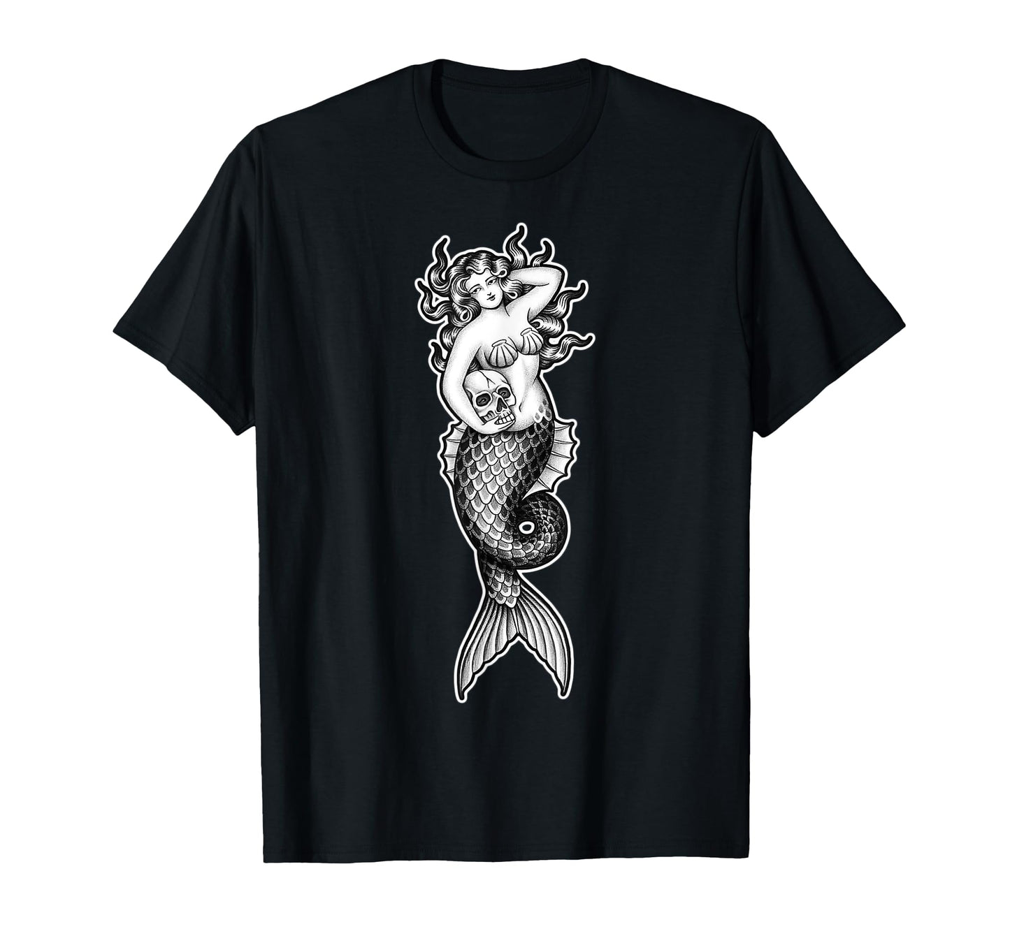 Mermaid Siren Pin-Up Girl Skull T-Shirt
