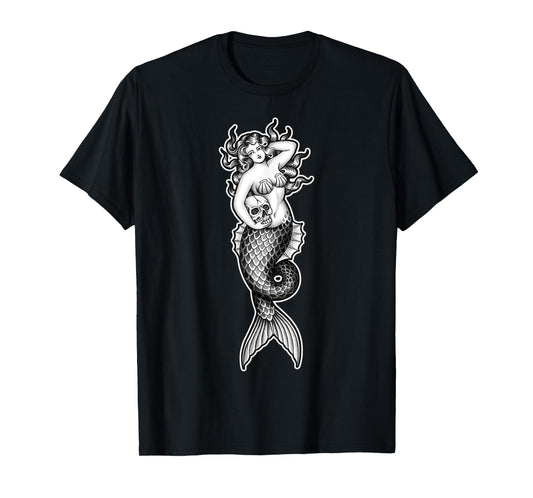 Mermaid Siren Pin-Up Girl Skull T-Shirt