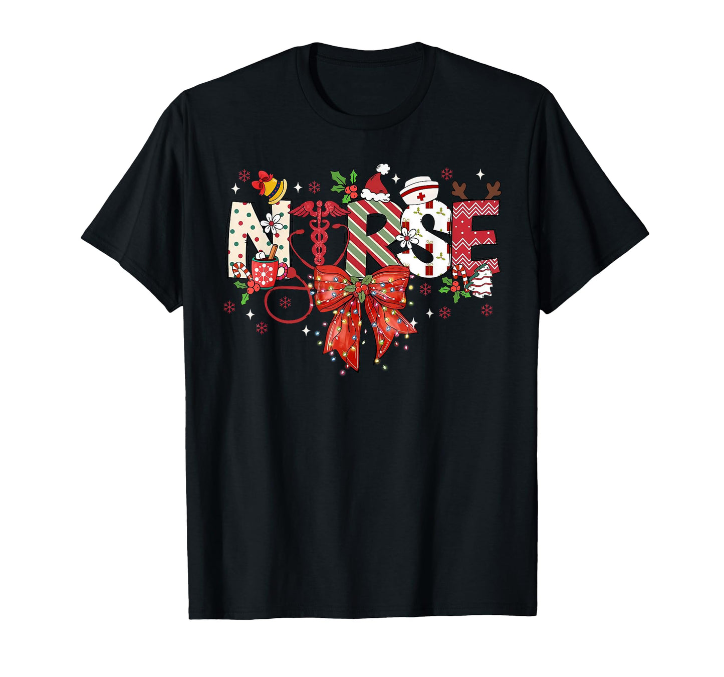 Stethoscope Coquette Bow Nurse Merry Christmas Xmas Holiday T-Shirt