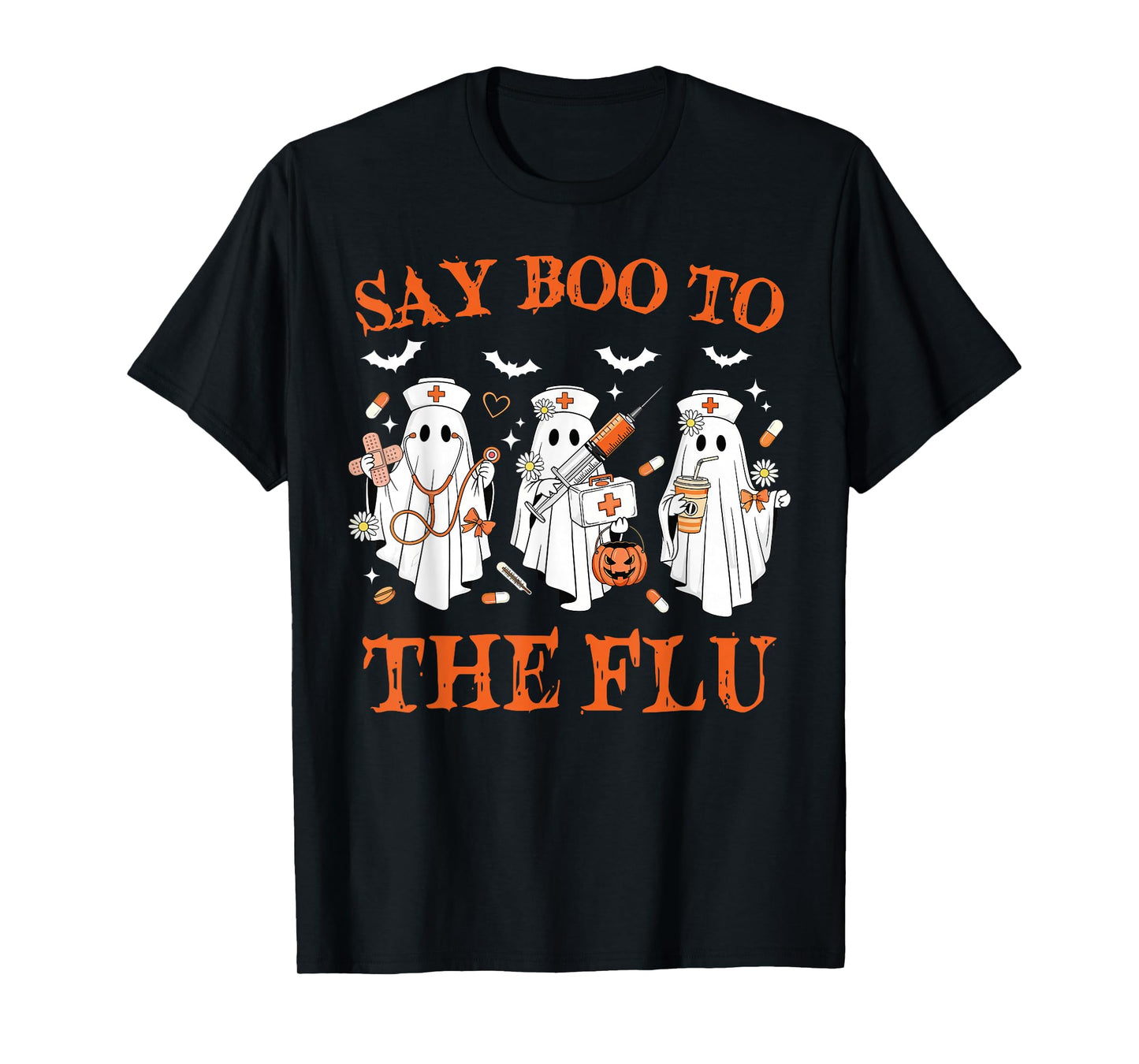 Retro Nurse Ghost Halloween Say Boo to The Flu Women Men T-Shirt