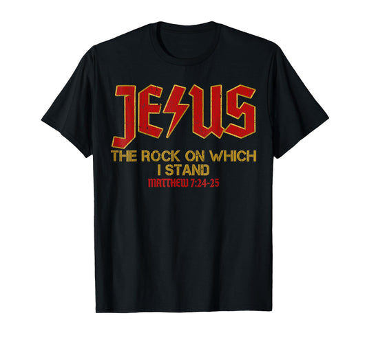 Vintage Retro Christian Jesus Rock Band Matthew 7:24 Retro V T-Shirt