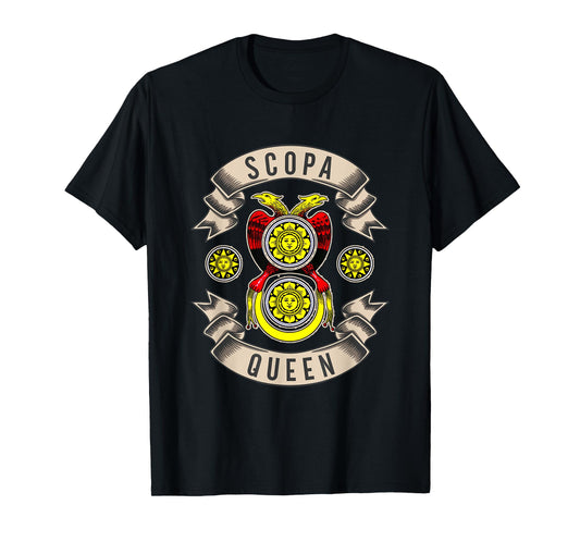 Scopa Queen Italian Card Game Girls Vintage Sun Women T-Shirt