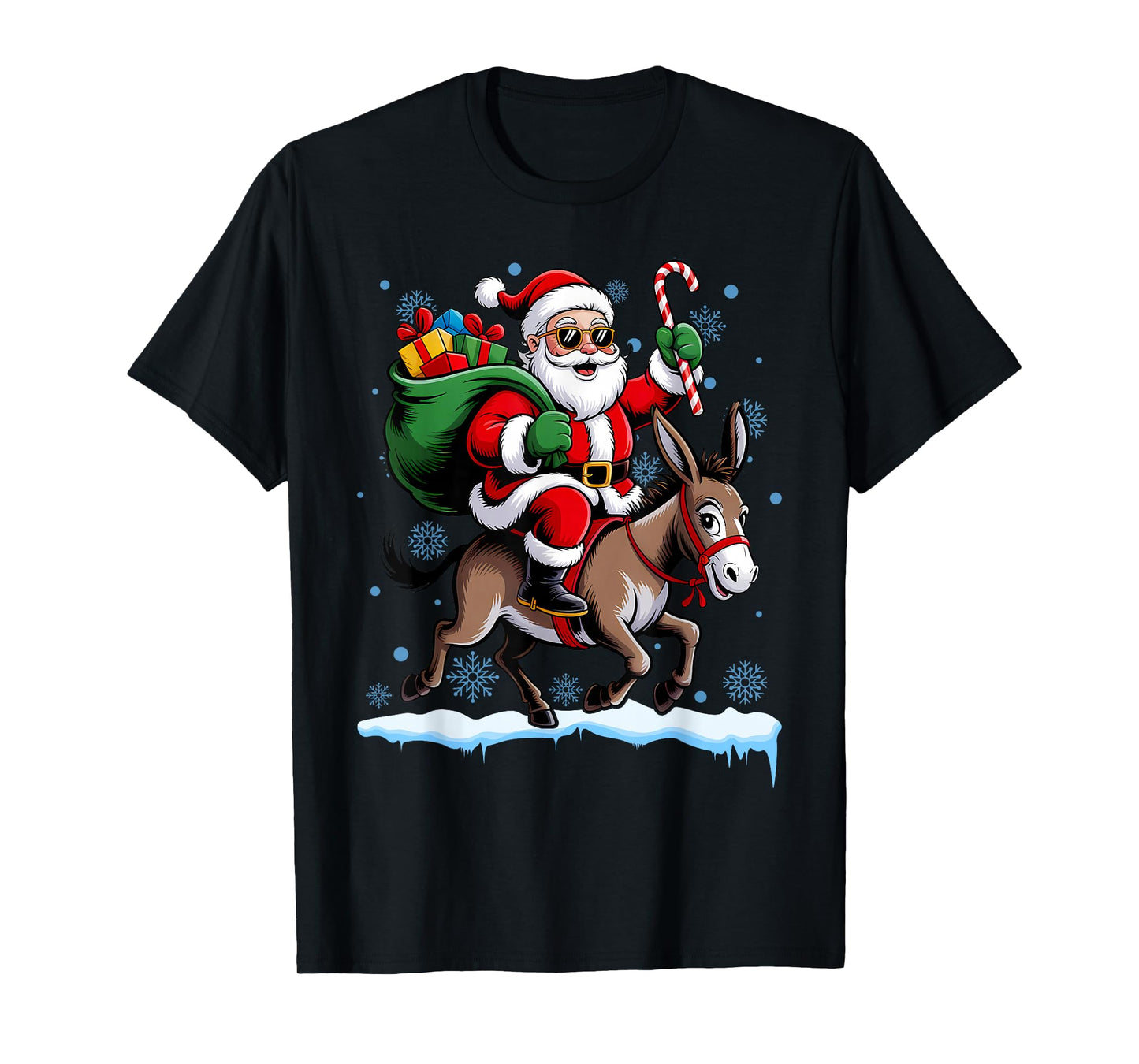 Santa Riding Donkey Funny Animal Christmas Xmas Men Women T-Shirt
