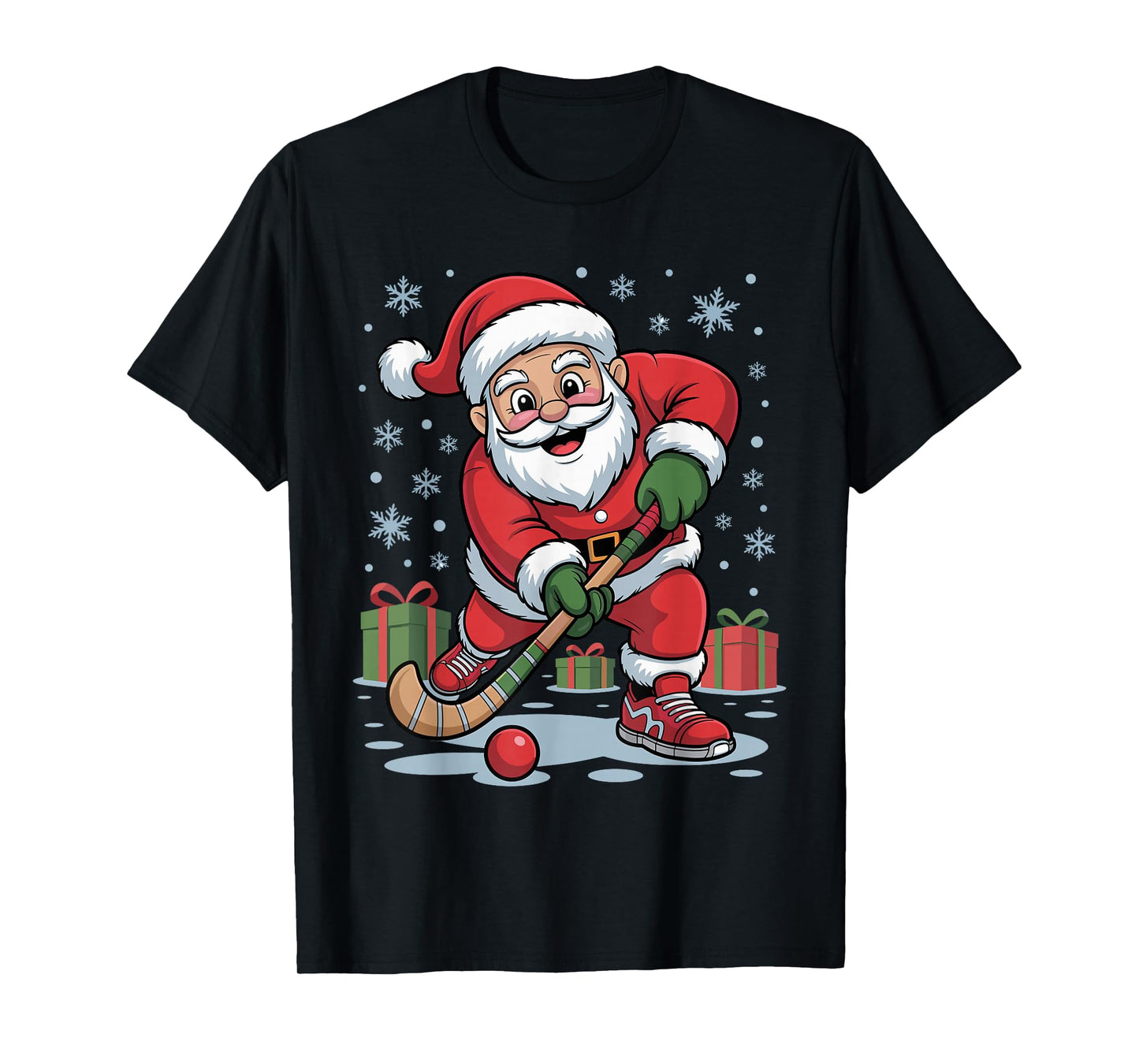 Funny Santa Playing Field Hockey Christmas Xmas Pajama T-Shirt