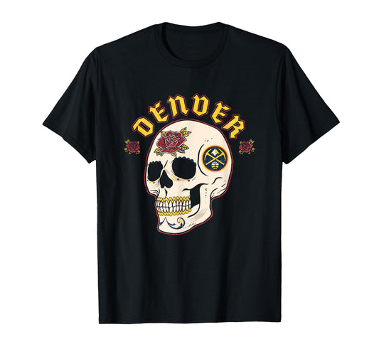 NBA Denver Nuggets Halloween Floral Skull T-Shirt