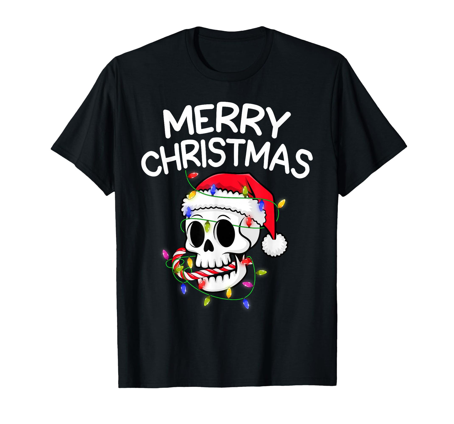 Merry Christmas Lights Funny Santa Skeleton Skull Scary Xmas T-Shirt