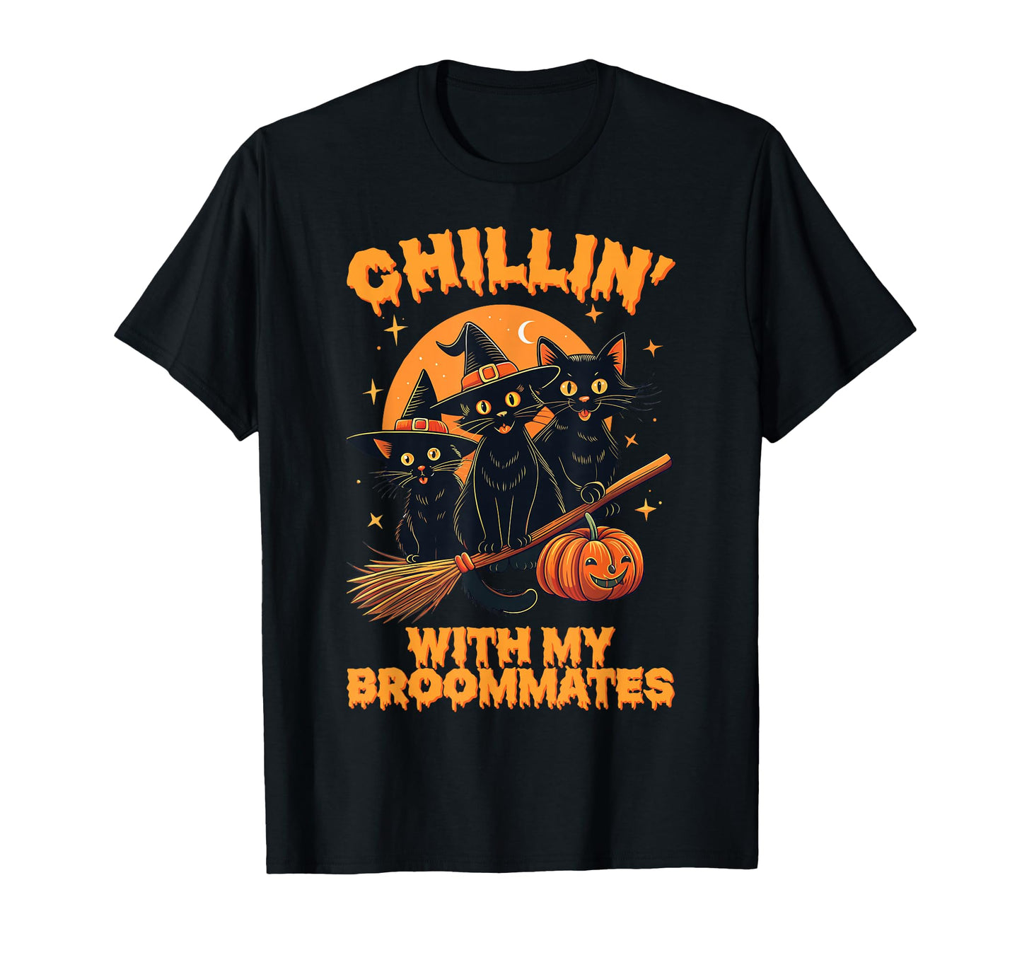 Chillin’ with My Broommates Funny Halloween Cat Mom T-Shirt