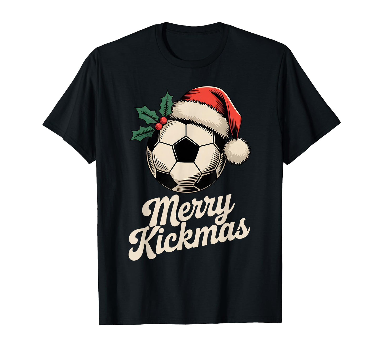 Merry Kickmas Christmas Funny Santa Soccer Ball Graphic T-Shirt