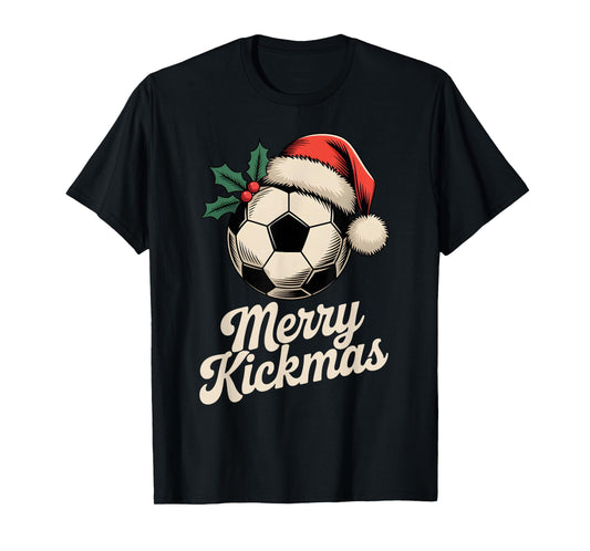 Merry Kickmas Christmas Funny Santa Soccer Ball Graphic T-Shirt