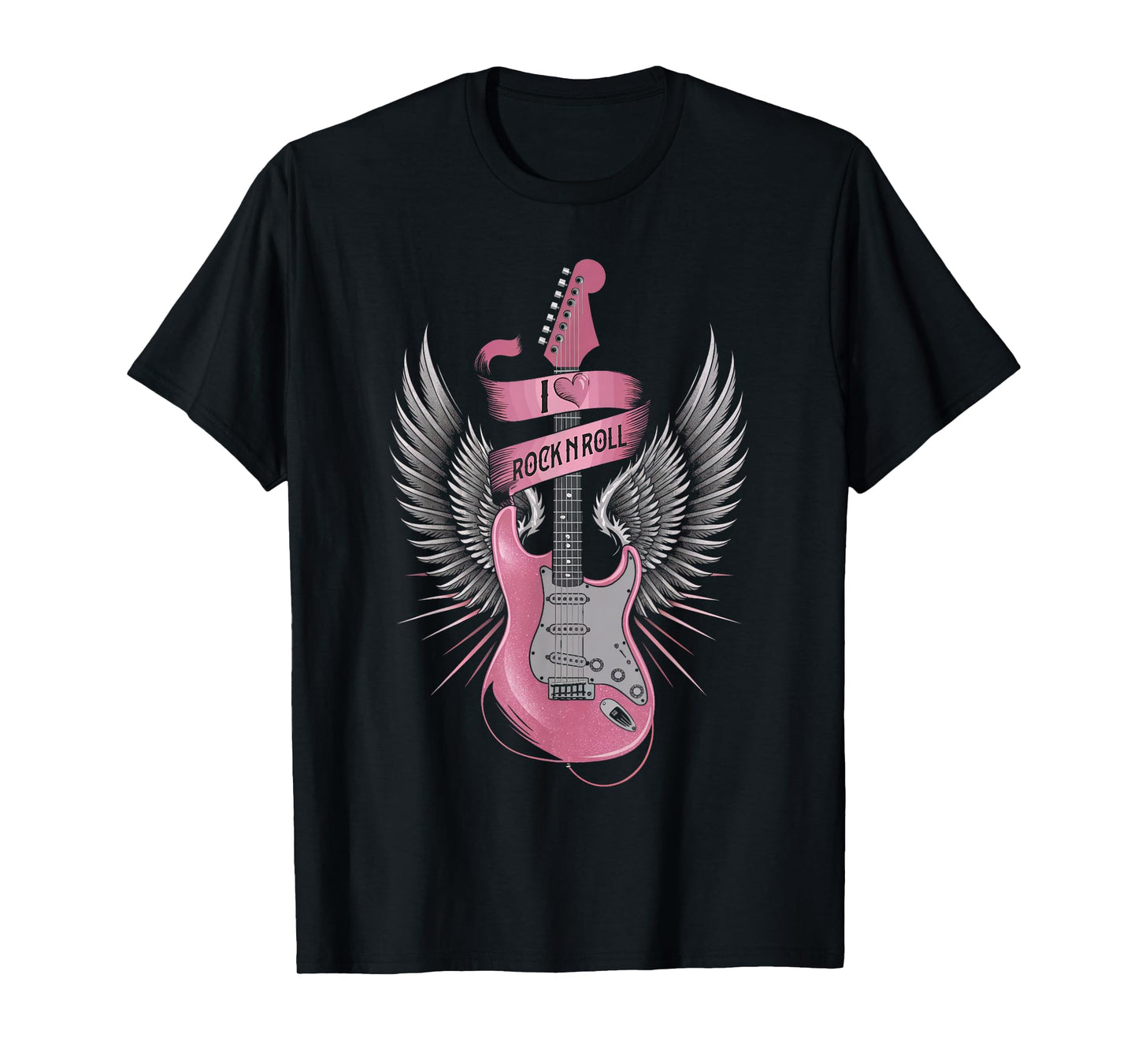 I Love Rock And Roll Pink Guitar Angel Wings Vintage T-Shirt