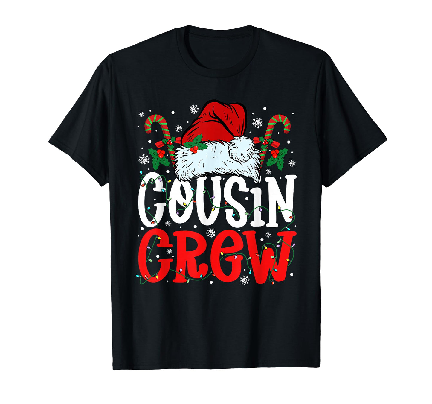 Cousin Crew Christmas Santa Hat Xmas Lights Men Boys Kids T-Shirt