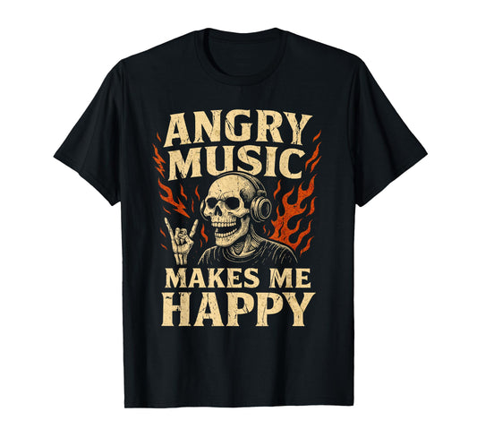 Angry Music Makes Me Happy Vintage Rock Band T-Shirt