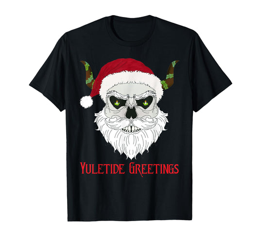 Dark Yuletide Skull Santa Design in Red, White, and Black T-Shirt