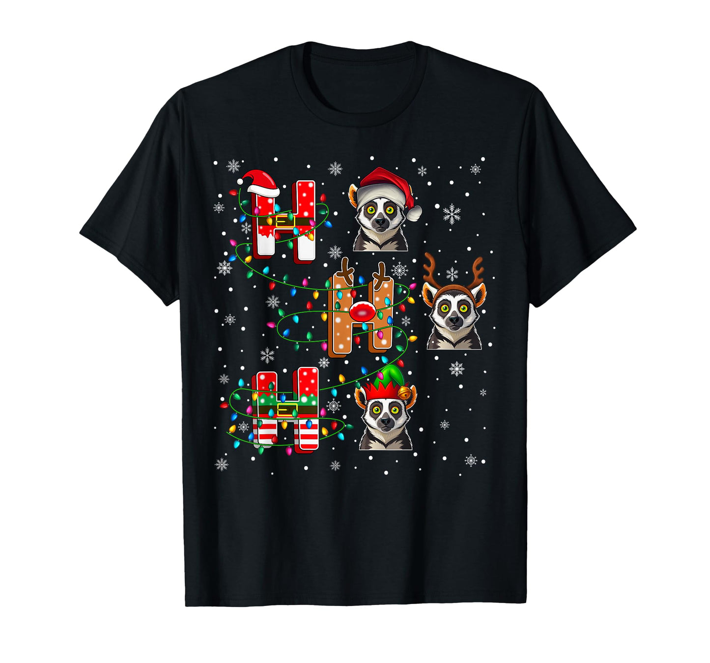 Ho Ho Ho Santa Reindeer Hat Elf Lemur Animal Christmas T-Shirt
