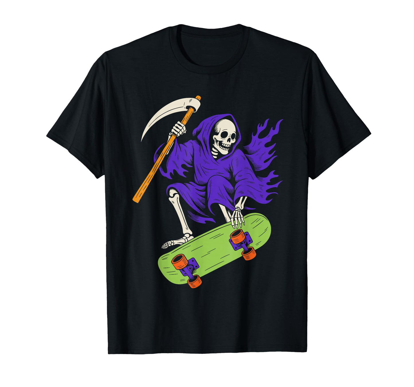 Grim Reaper Skateboarding Halloween Teen Boys Skate Board T-Shirt