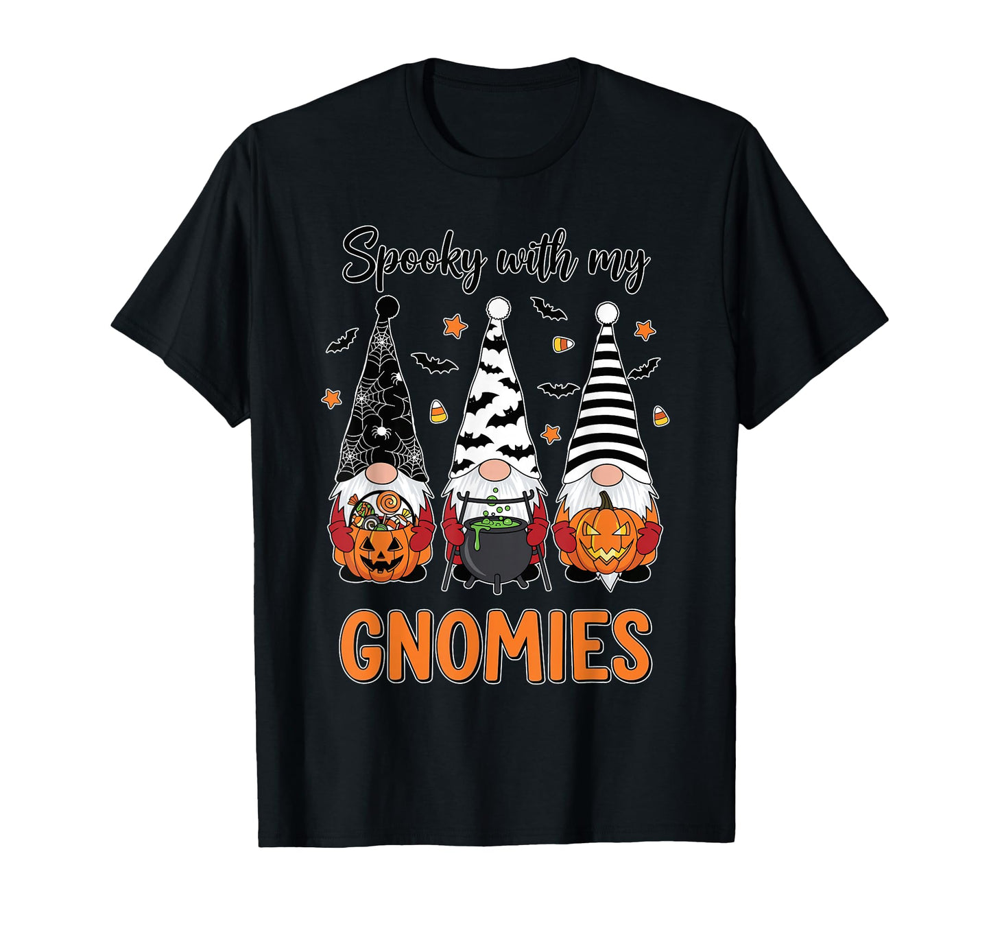 Halloween Gnome Spooky Vibes Pumpkin Candy Cauldron T-Shirt