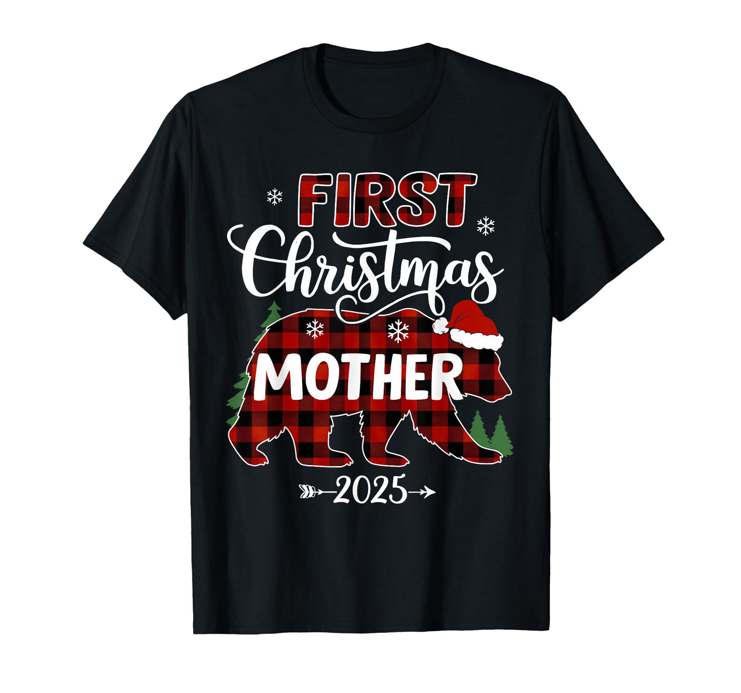 Pregnancy First Christmas Mother Red Plaid Bear Santa 2025 T-Shirt