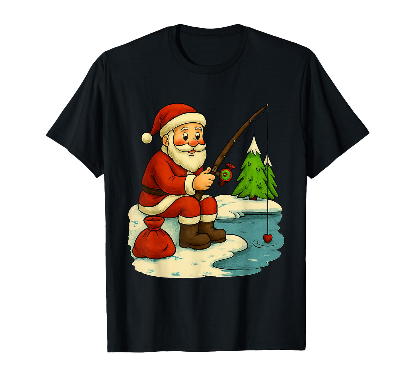 Santa Fishing Christmas Costume Funny Fishing Boys Kids T-Shirt