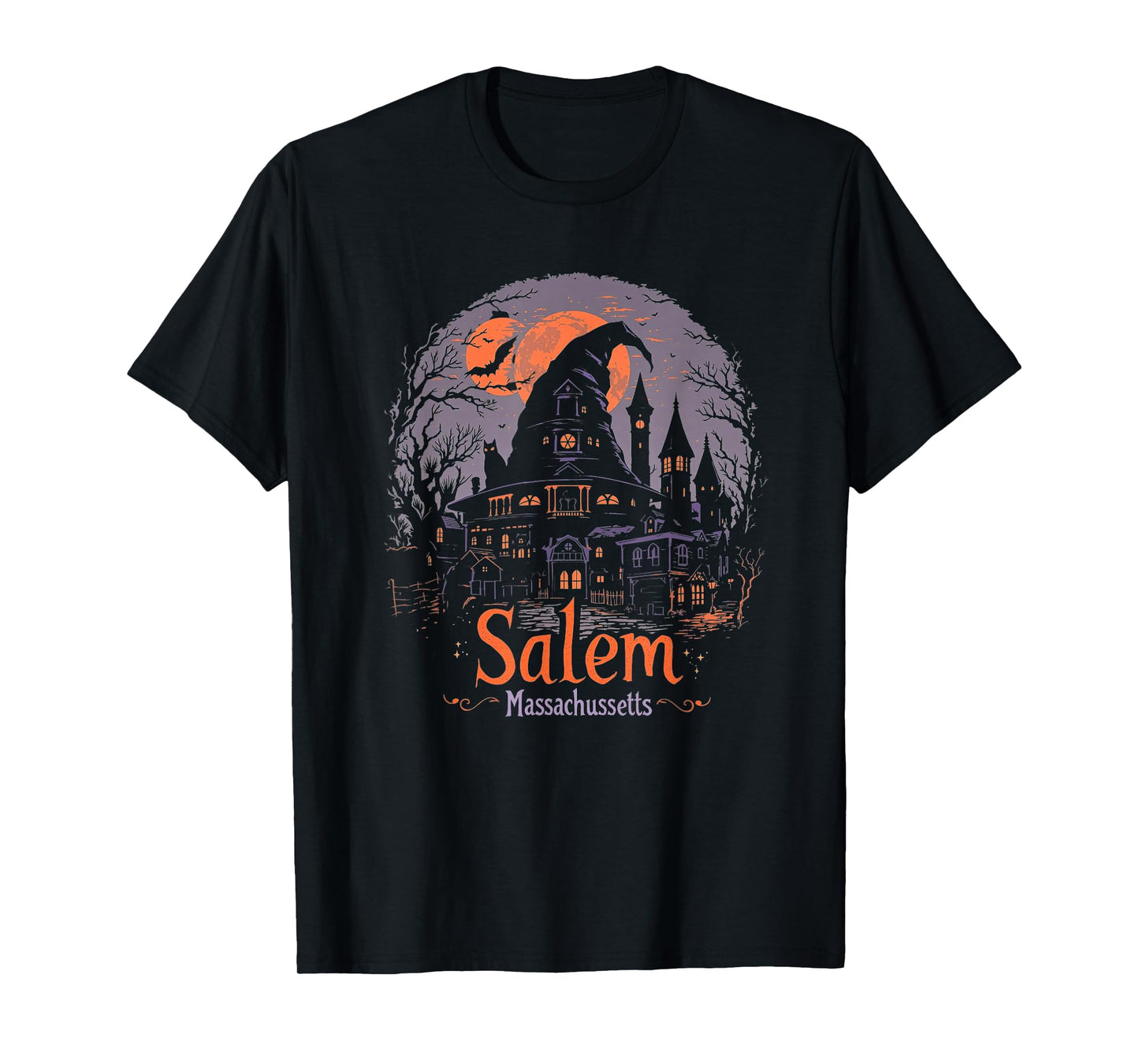 Vintage Salem Massachusetts Halloween Skyline Cityscape T-Shirt