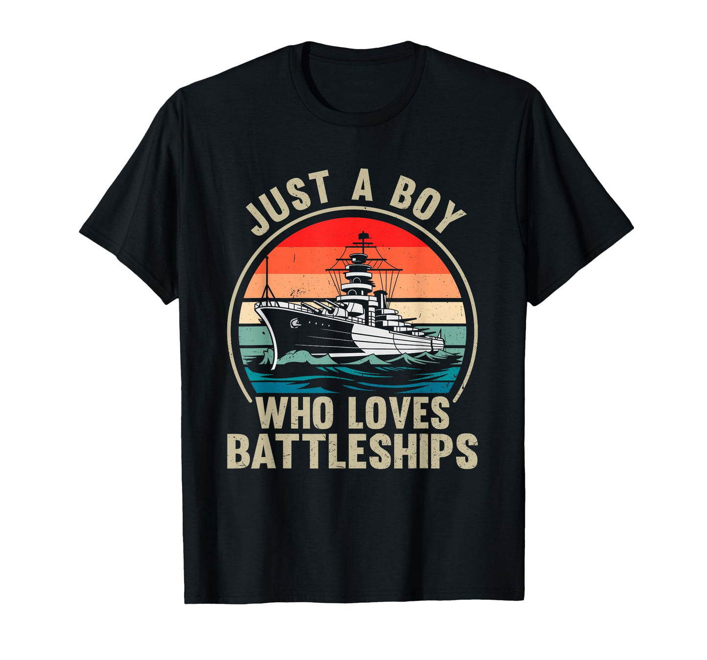 Just A Boy Who Loves Battleships Vintage Patriotic Military T-Shirt