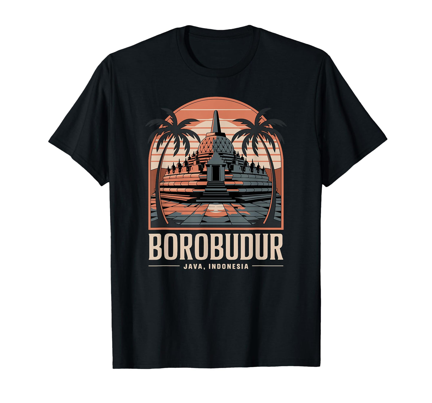 Retro Borobudur Java Indonesia, Fun Sunset and Temple T-Shirt