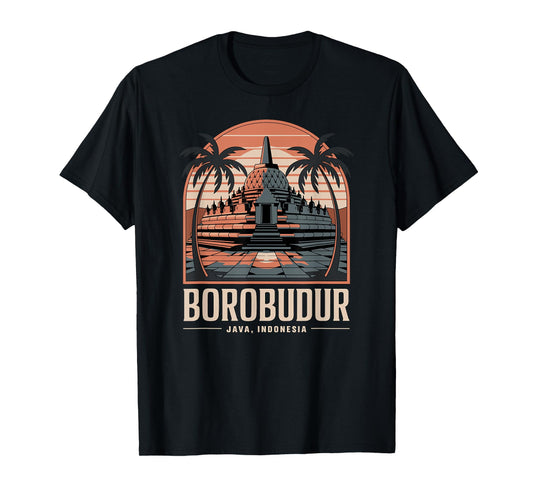 Retro Borobudur Java Indonesia, Fun Sunset and Temple T-Shirt