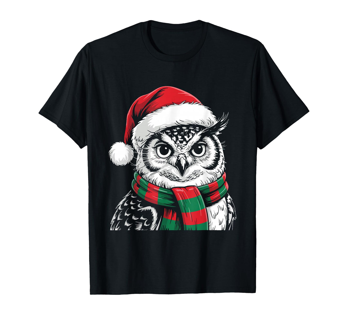 Owl Xmas Santa Hat Scarf Christmas Costume T-Shirt