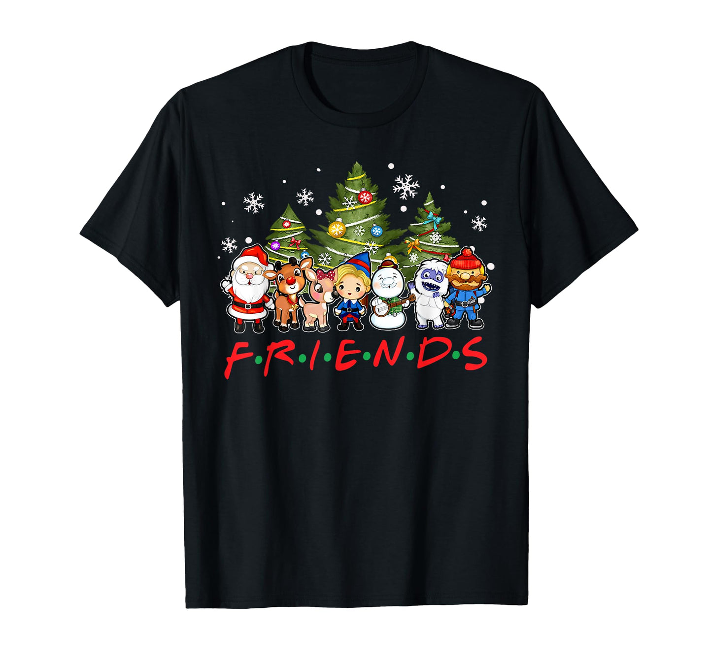 Christmas Santa Friends Rudolph Snowman Family Xmas Holiday T-Shirt