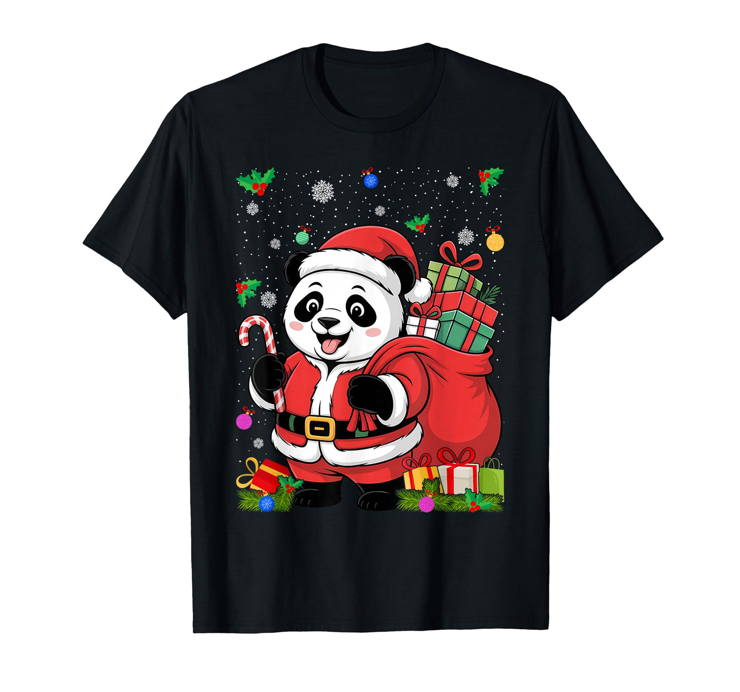 Panda Christmas Santa Hat Xmas Kids Boys Girls T-Shirt