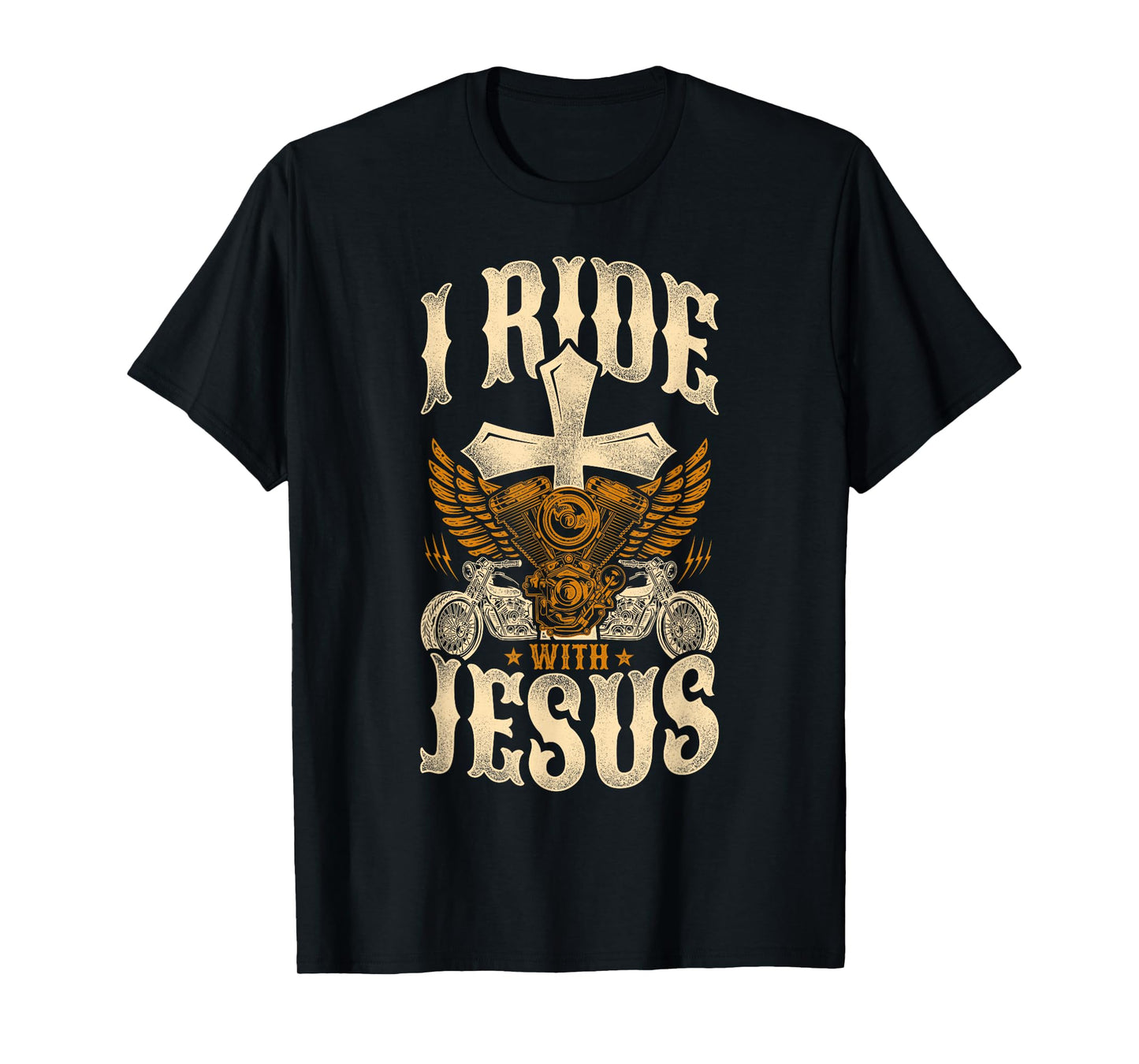 Classic Christian Motorcycle Biker I Ride With Jesus T-Shirt