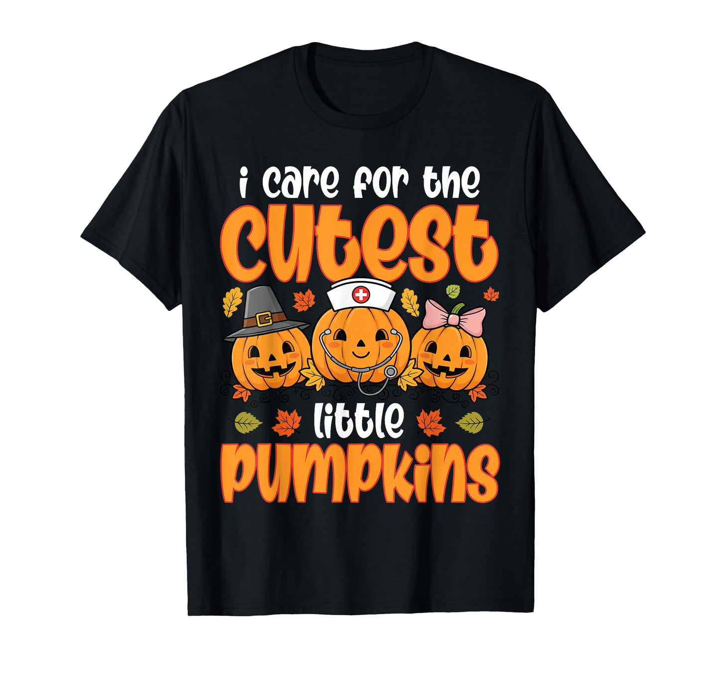 Pumpkins Nurse Halloween Scrub Top Fall Thanksgiving Women T-Shirt