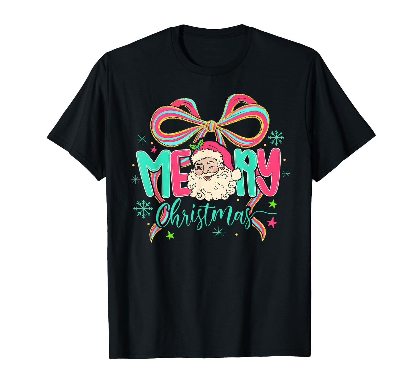 Merry Christmas Santa Claus Coquette Bow Women Xmas Pajamas T-Shirt
