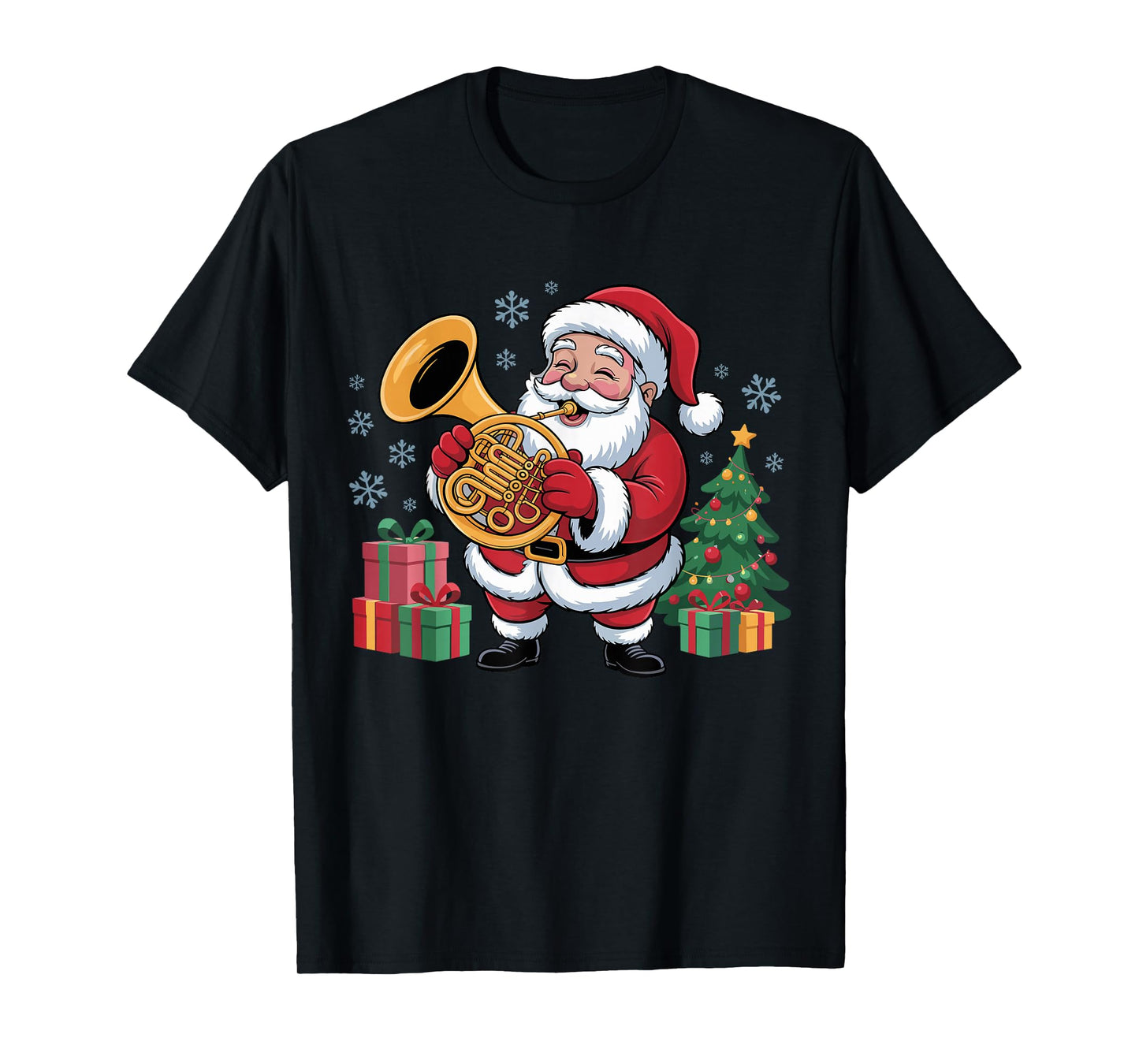 Funny Santa Christmas Design French Horn Holiday Xmas Pajama T-Shirt