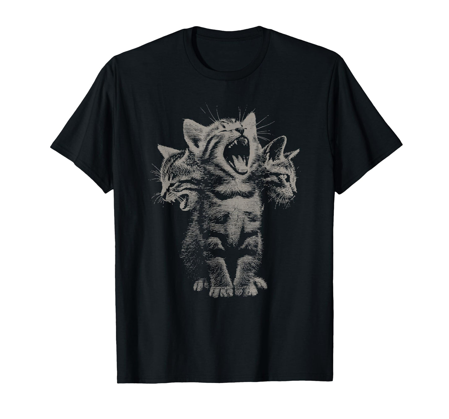 3 Headed Cat Funny Vintage Grunge y2k 90s Kitten T-Shirt