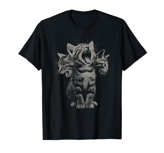 3 Headed Cat Funny Vintage Grunge y2k 90s Kitten T-Shirt