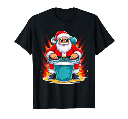 Dj Santa Playing Drums Funny Christmas Music Lover Boys Kids T-Shirt