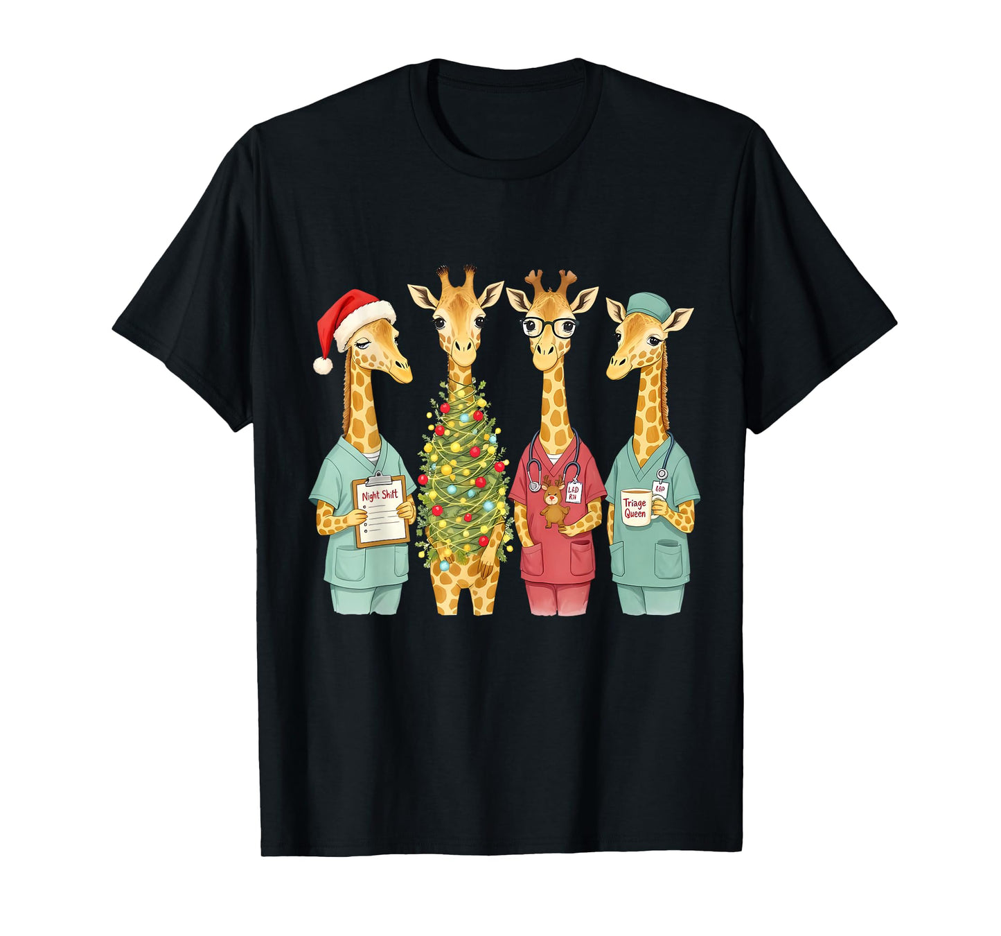 Christmas Nurse Giraffe Hat Santa Holiday Nursing Team PEDS T-Shirt