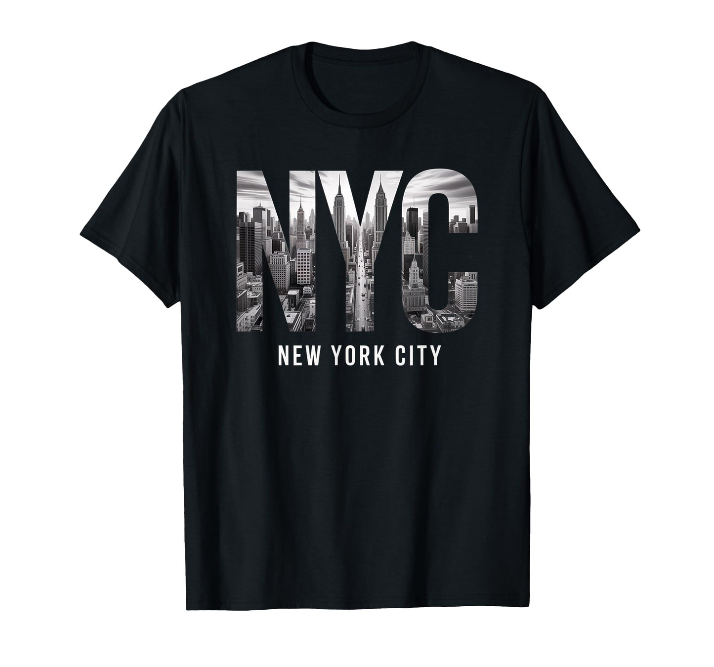 New York City Skyline Black and White Modern Typography T-Shirt
