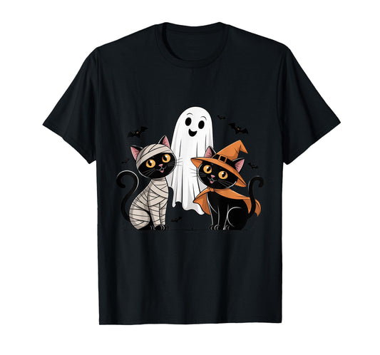 Spooky Black Cat Ghost Witch Halloween Haunted Vibes T-Shirt