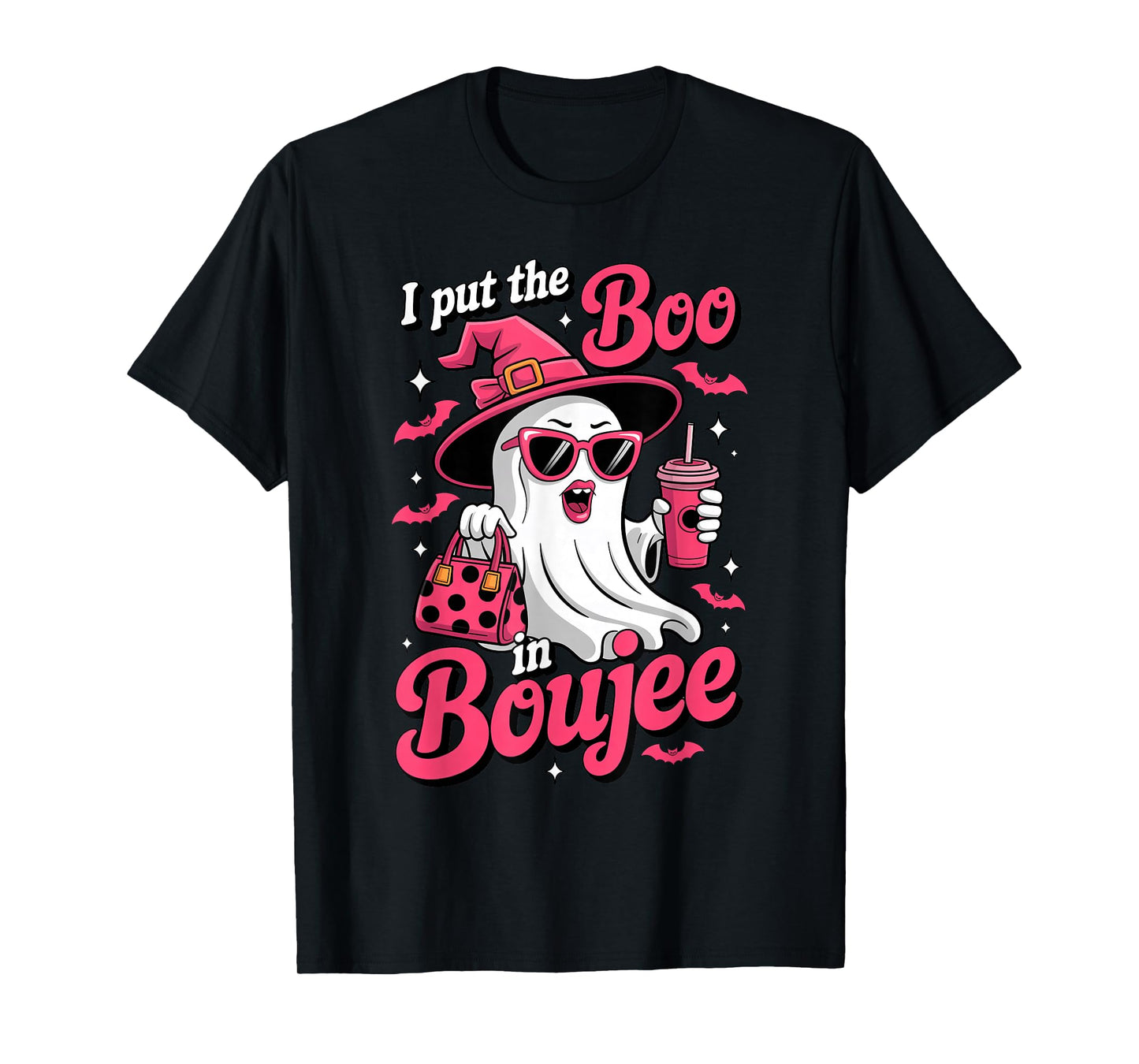 Boujee Ghost Pink Witch Hat Spooky Season Womens Halloween T-Shirt